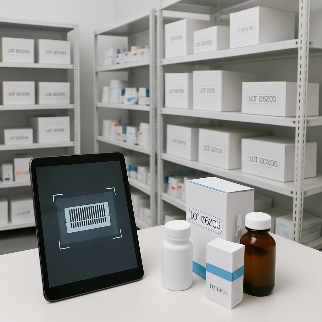 Lot and DIN tracking records in a pharma facility
